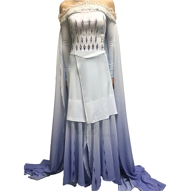 Queen костюм Эльзы снежной принцессы Косплэй взрослых замер 2 Хэллоуин Карнавальный костюм вечерние белое платье в китайском стиле; нарядная юбка с героями мультфильмов