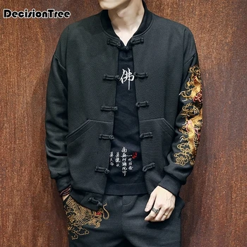 

2020 men traditional chinese tops long sleeve two sided cotton kungfu mandarin collar dragon embroidery tang suit shirt set