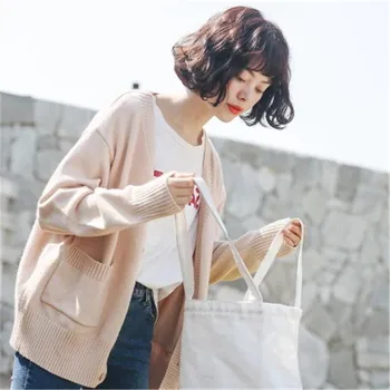 

2019 new women cardigan sweater Autumn winter knitted sweater V-neck Solid color single breasted women sweaters 1246