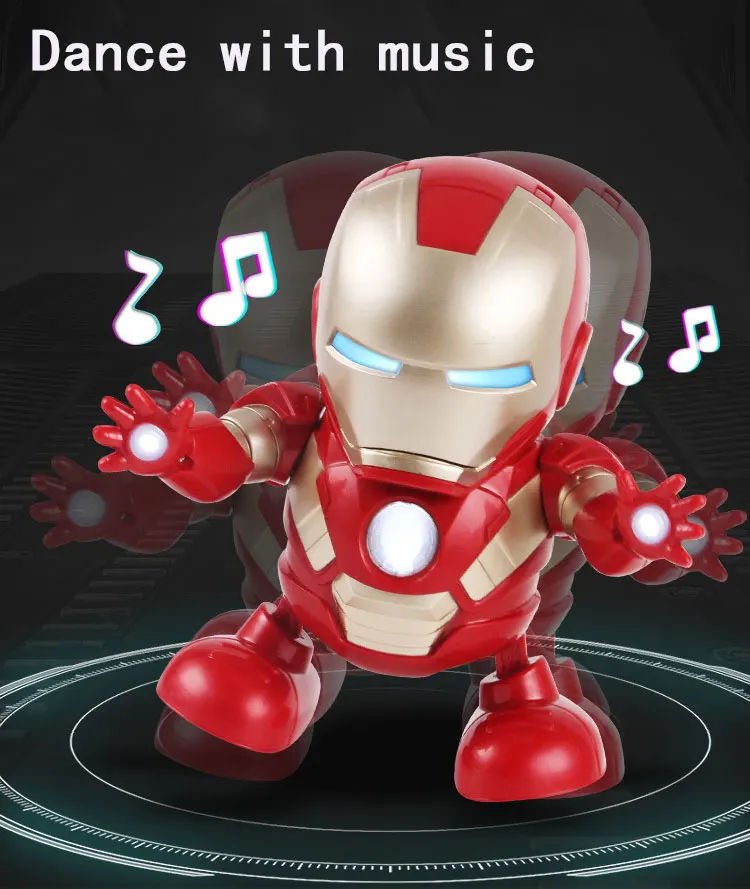 Танцующий Робот Железный человек Капитан Америка светодиодный музыкальный игрушка супергерой робот забавные Мстители игрушки для детей и
