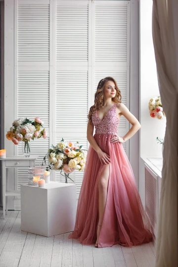Luxury Beads Sexy Evening Dresses Long A line V neck Sleeveless Formal Occasion Party Prom Dresses robe de soiree