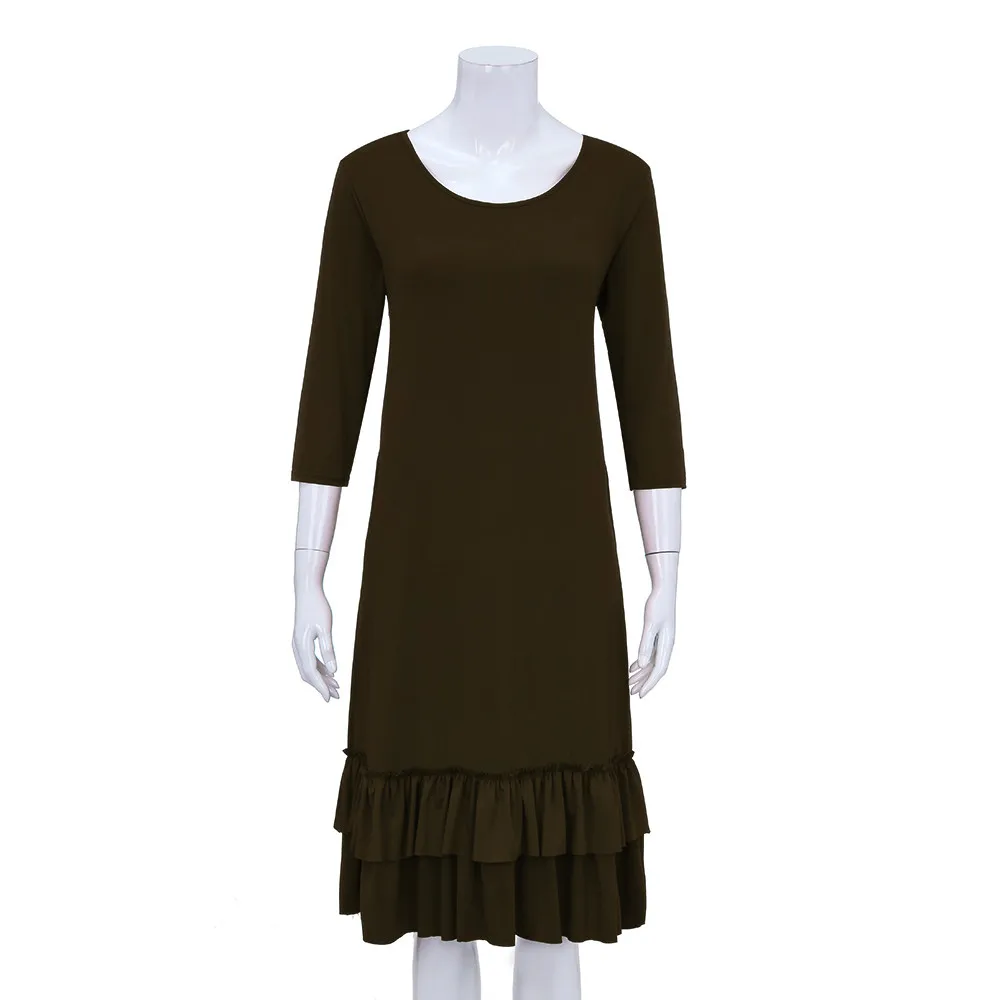 Womail, платья размера плюс, женская мода, Vestidos, три четверти, каскадные, с рюшами, о-образный вырез, прямое, до колена, платье JL25 Vestidos