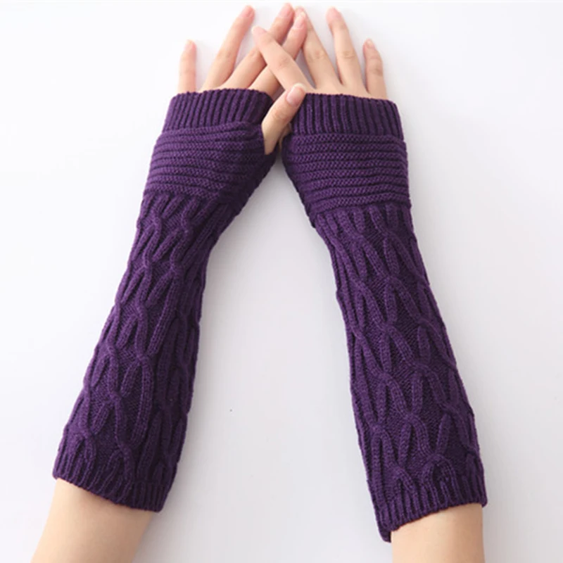 Knitted Half Finger Fingerless Gloves Autumn Winter  Thermal Unisex Female Male Knitting Mittens Jacquard Arm Sleeve G-1