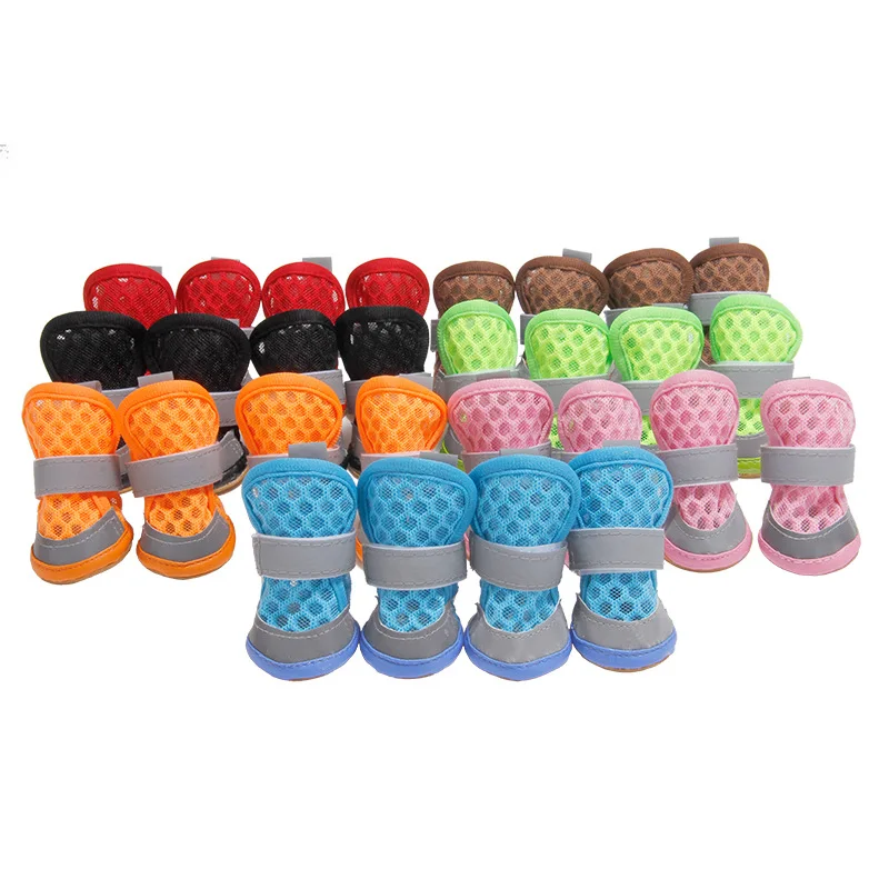 

4 Pieces/set of Non-slip Dog Shoes Hot Sale Cute Pet Shoes Candy Color Spring and Summer Breathable Soft Mesh Casual Sandals