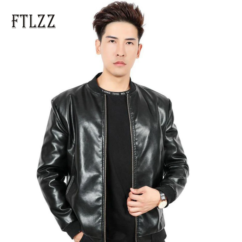 

2019 New spring autumn biker leather jacket men casual long sleeved plus size outerwear fashion man black faux leather coats