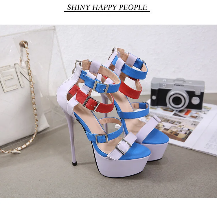 LTARTA 17.6cm Platfrom Spring New Spell Color Sandals Fine High Heels Waterproof Stage Nightclub High-Heel Sandals JXQ