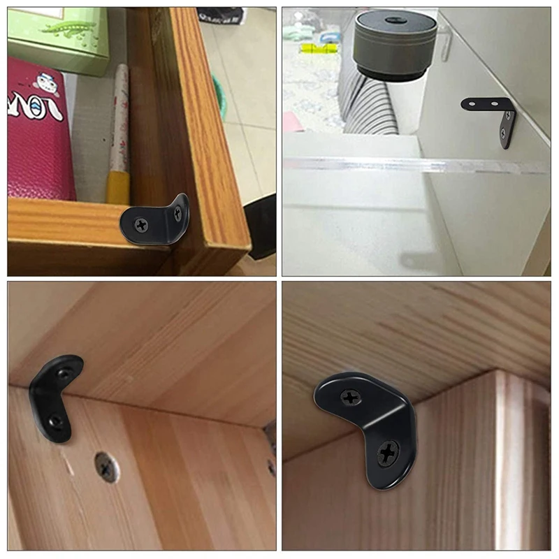 20 pcs Black L Brackets 90 Degree Angle Stainless Steel Joint Bracket Fastener for Wood Chair Bookshelf Board Window Furniture C