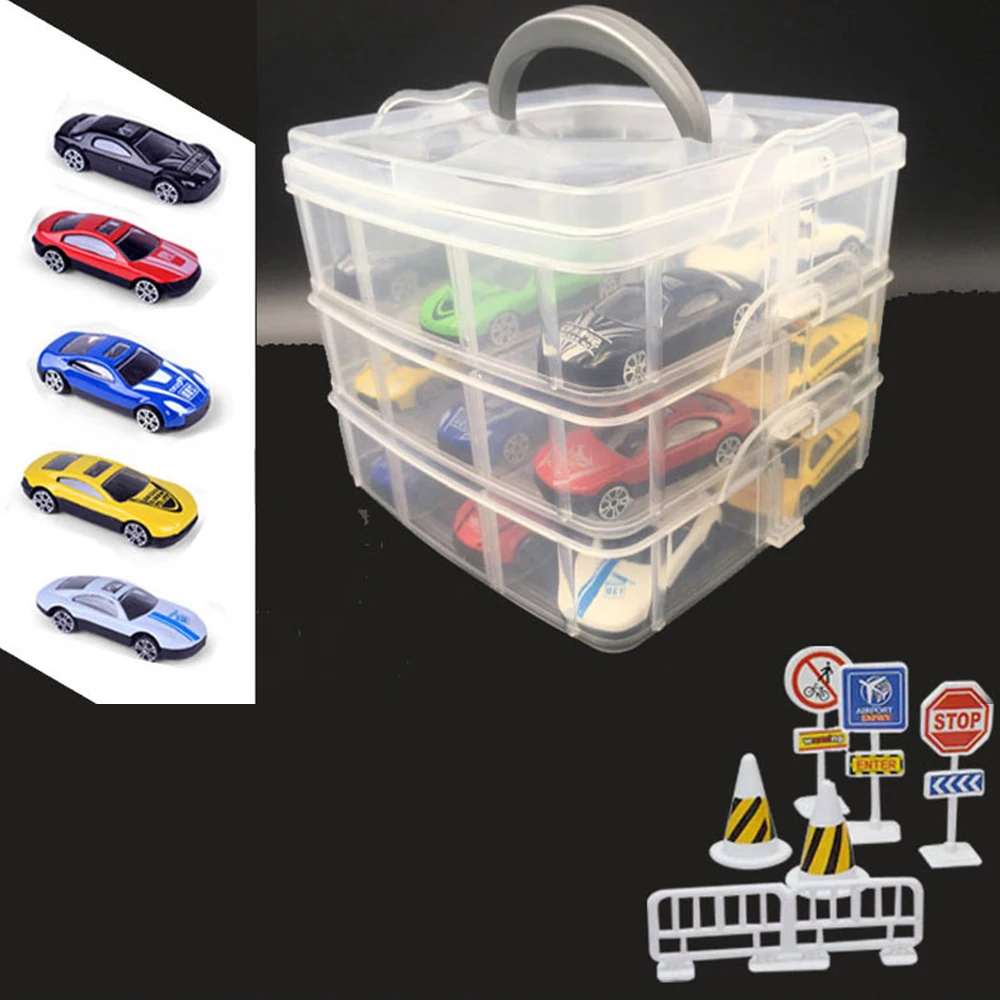 18 Pcs set Kids Mini Parking Lot Car Toy with Sub format Portable Storage Box Multi 5