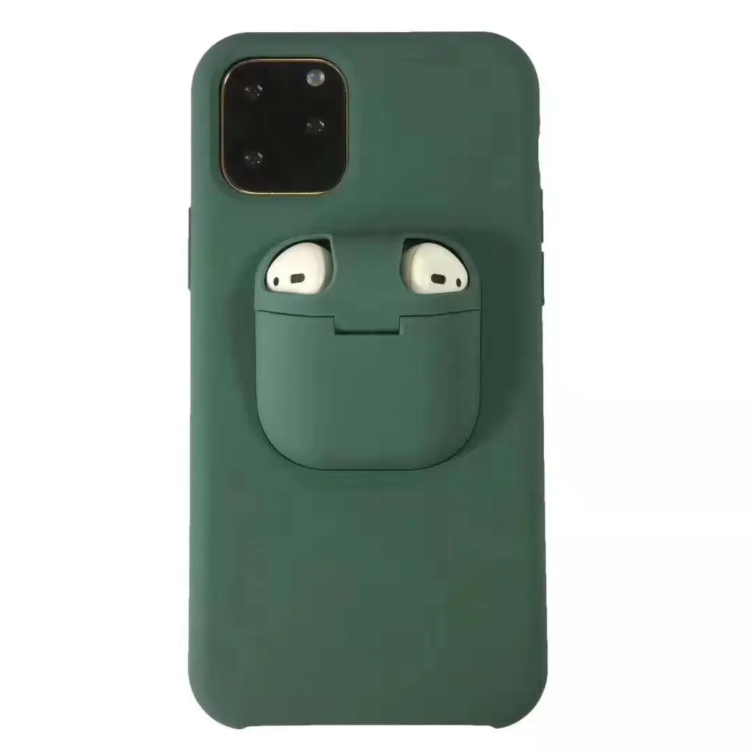2 в 1 силиконовый чехол для телефона для iphone 11 Pro Чехол Xs Max XR X Funda 2 в 1 Unqiue AirPods Чехол-держатель для наушников