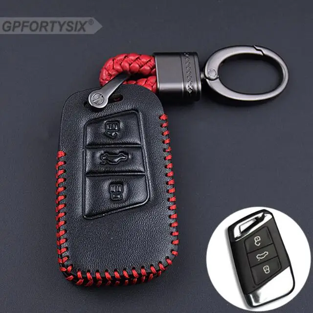 Автомобильный кожаный чехол для ключей на сумку, крышка для Volkswagen Golf 7 MK7 Tiguan Touran для Skoda Octavia A7 RS для Seat Leon Ibiza - Название цвета: DZ303 red short