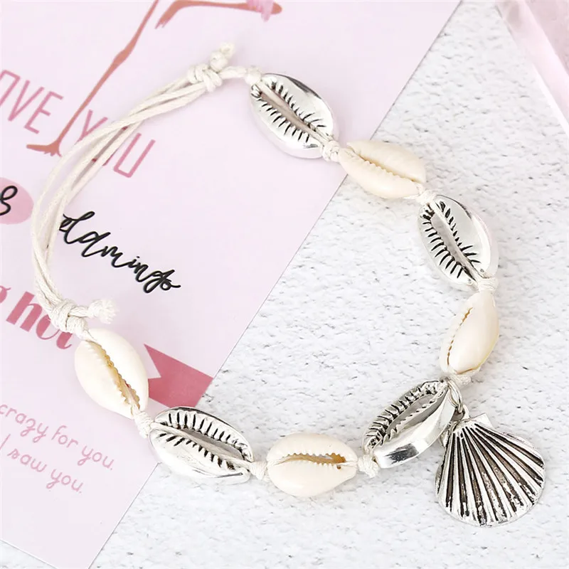 VIVILADY BOHO Регулируемый пляж натуральная оболочка раковины женские ножные браслеты ручной работы Лето сплав Морская звезда Подвеска в виде ракушки Bijoux - Окраска металла: B681si1