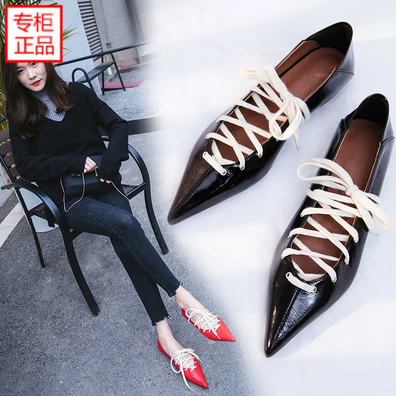 

2010 Spring New Style Europe And America Sexy Bandage Cloth Shoes Cowhide Pointed Shallow Mouth Flat Hollow out Double Purpose S