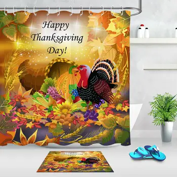 

Fall Thanksgiving Turkey Shower Curtain Liner Polyester Fabric Bathroom Set Custom