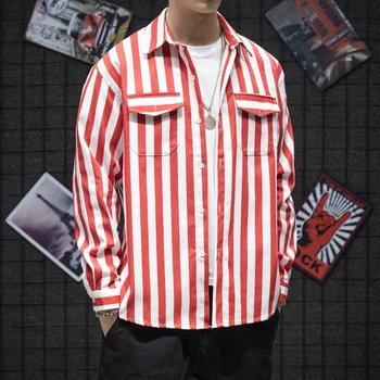 

Autumn New Dress Shirt Men Fashion Business Casual Striped Shirt Man Streetwear Wild Loose Long-sleeved Denim Shirt Male Clothes