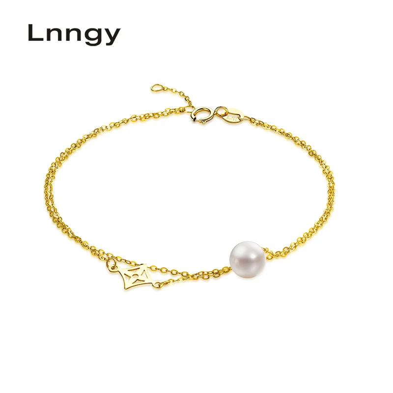Lnngy из 18-ти кратного желтого золота натуральная пресноводная жемчужина браслет