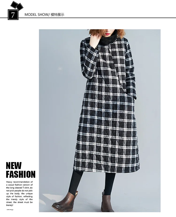 Fat Mm2019 Winter New Products Padded Thick Warm High Collar Pattern Large Size Dress Literature And Art Pattern Cotton Coat Cot