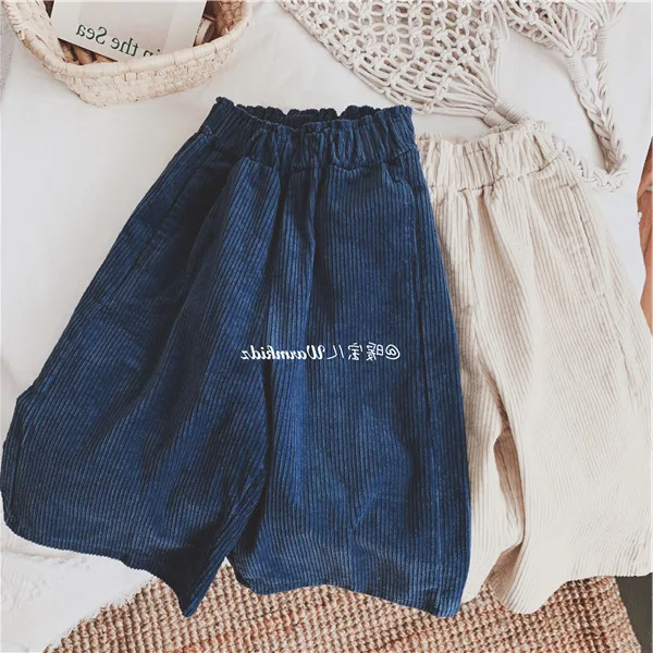 Girls Corduroy Wide Leg Pants Calf-length Pants Autumn New Children Cotton Casual Loose Trousers Toddler Kids Clothing