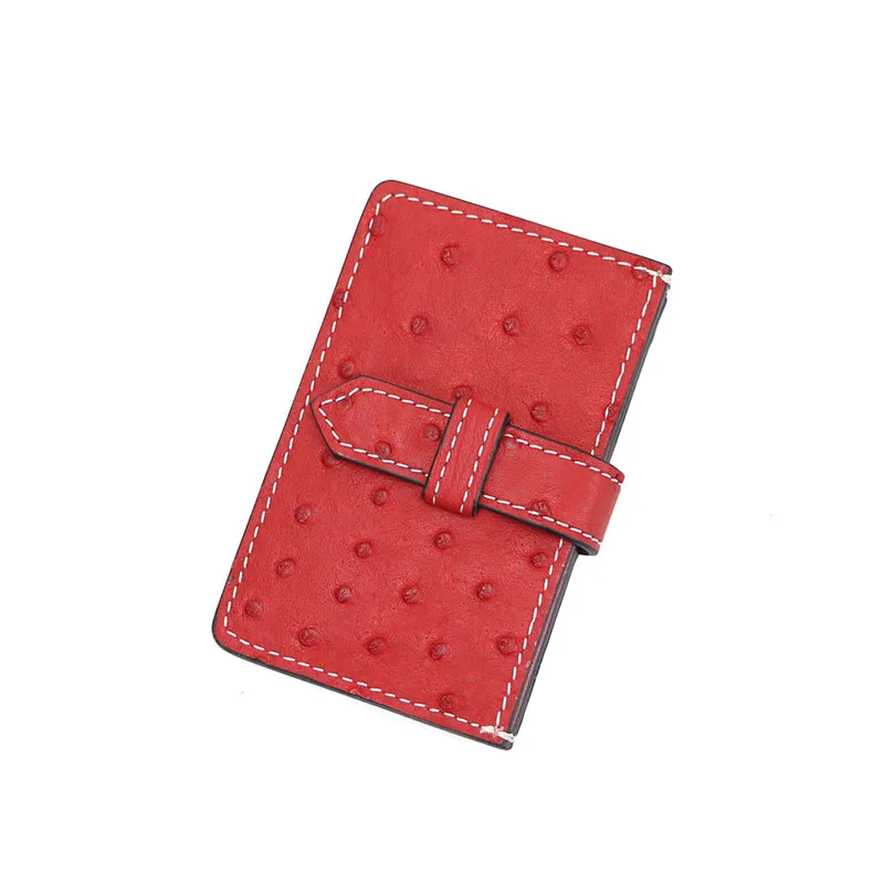red Роскошная натуральная кожа страуса аккордеон держатель для карт мульти карманы визитная карточка кожаный Страус держатель для кредитных карт - Цвет: red