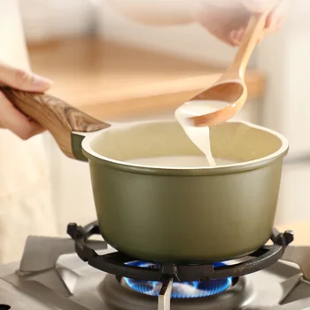 

Milk Pan Cookware With Wooden Handle Mini Butter Warmer Saucepan Multi Functional Non-Stick Cooking Pan Tools Design With Cover