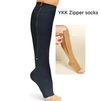 

High end sports segmented pressure sock with zipper function in the middle tube