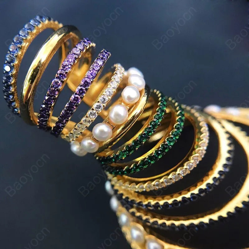 Baoyocn Роскошные стерлингового серебра 925 пробы большой разноцветный обруч ушные манжеты с жемчугом циркония круги клипсы женские модные ювелирные изделия