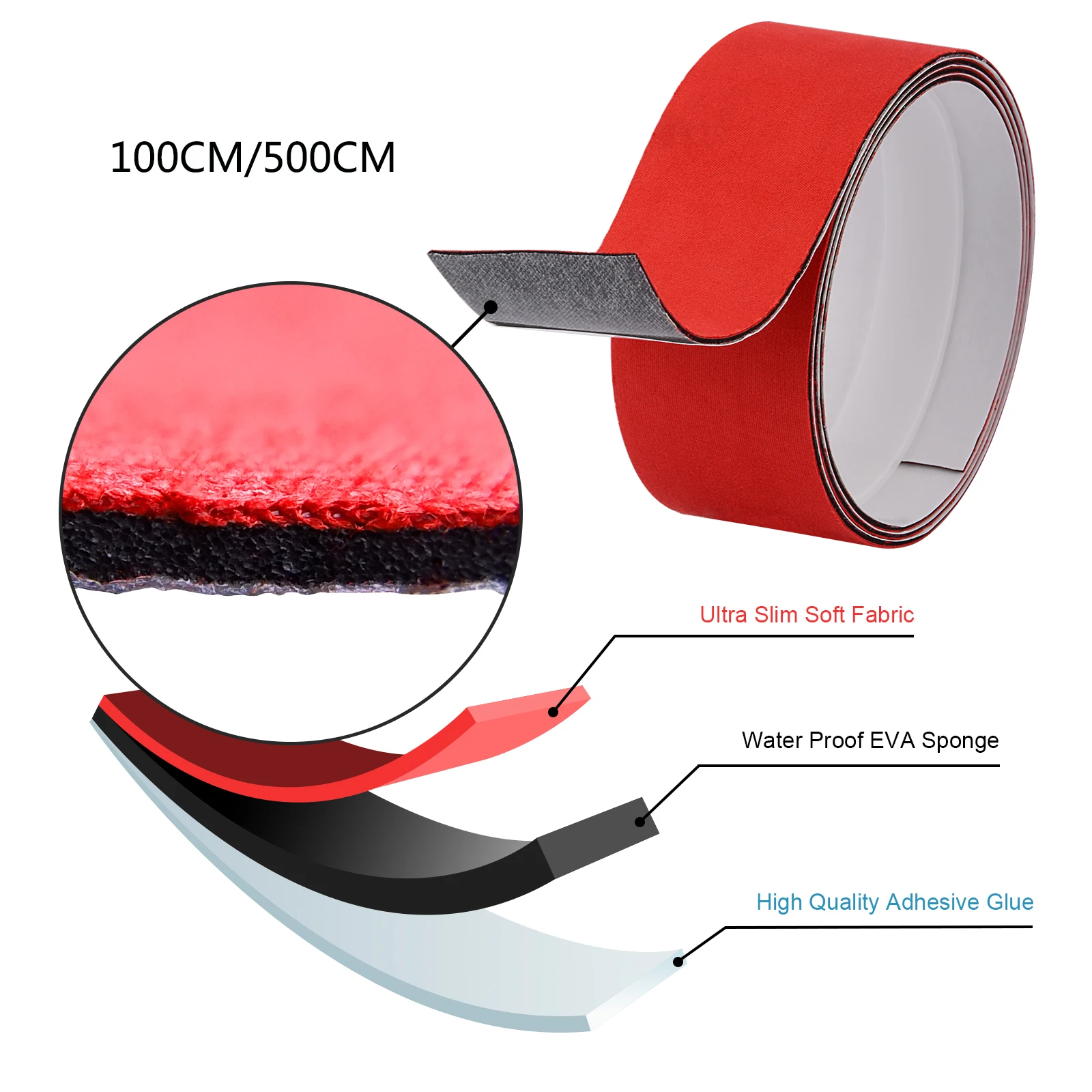 

FOSHIO 100/500CM 3 Layer Waterproof Edge Felt for Carbon Fiber Vinyl Squeegee Car Wrap Tool Scraper No Scratch Protective Cloth