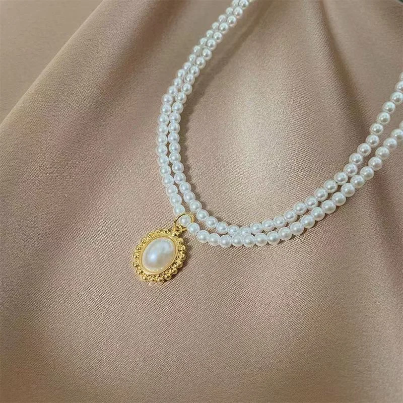 

New Romantic Double Strand Pearl Pendant Necklace Factory Direct Supplier Women Pearl Jewelry