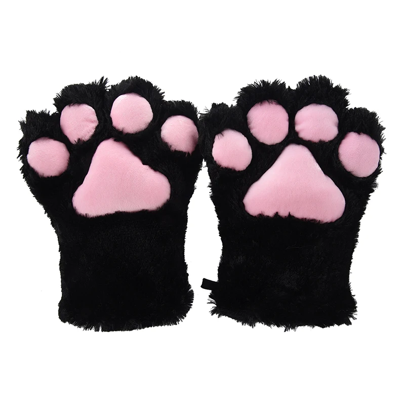 

2 pieces Black Cat Foot Paw Plush Gloves + Cat Ears Hair Clips Hair Pins Party Cosplay