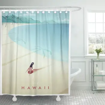 

Shower Curtain Beach Hawaii Vintage Travel Island United States Palm Trees Home Decor Waterproof Bath Bathroom Curtains Set
