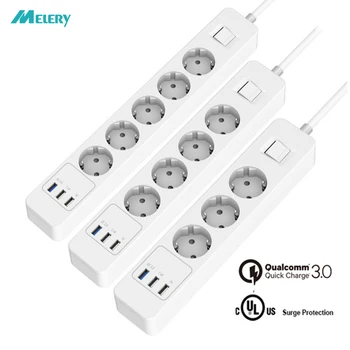 

Power Strip Surge Protector 3/4/5 AC Outlets EU Plug Adapter Socket with USB QC3.0 Fast/Rapid/Quick Charger 1.5m Extension Cable