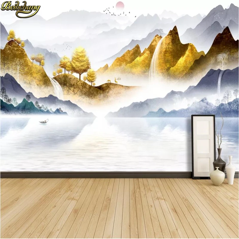 beibehang papel de parede Custom wallpaper 3d mural Jinshan Bafang to Caishui ink landscape living room TV background wall