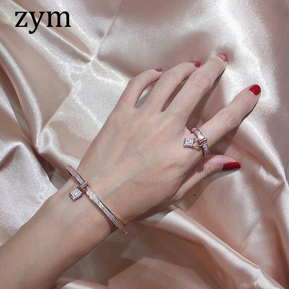 zymPopular brand S925 pure silver lock Bracelet high quality 5A zircon European and American bracelet fashion women's Bracelet