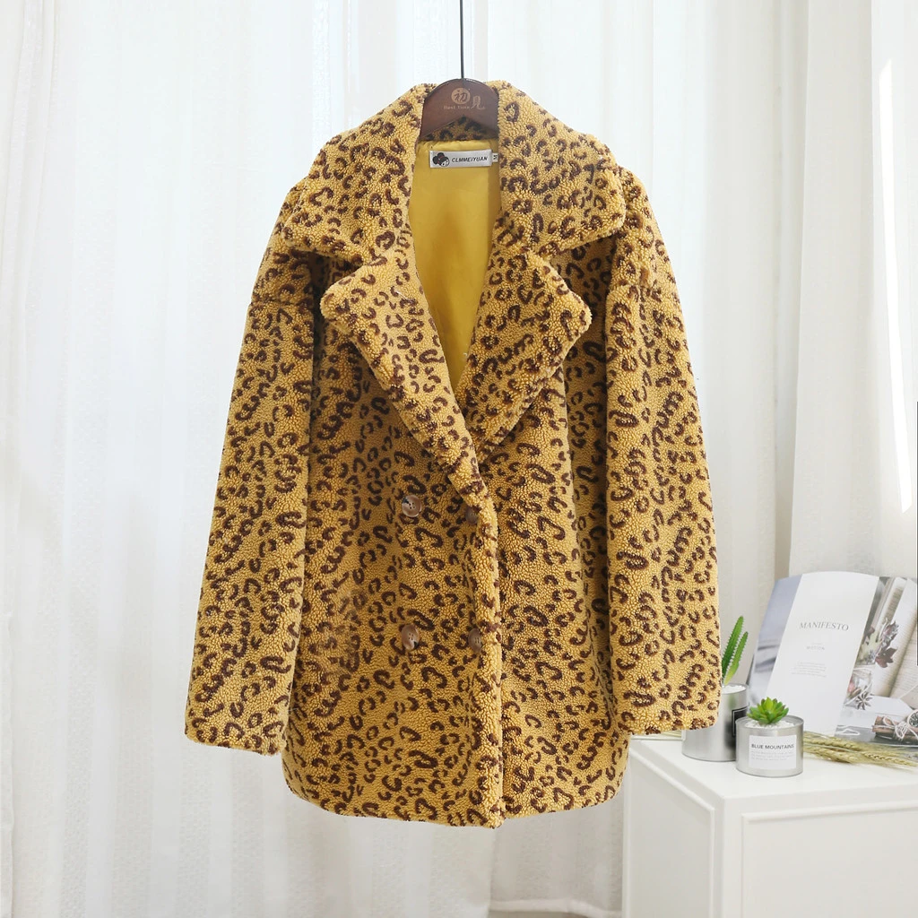 CHAMSGEND, женская мода, леопардовая длинная куртка, пальто для женщин,, зимнее женское пальто, верхняя одежда из искусственного ягненка, куртки 1003
