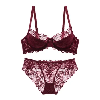 

Varsbaby sexy floral lace 3/4 cup underwire underwear ultra-thin push up back closure lovely bow bra sets