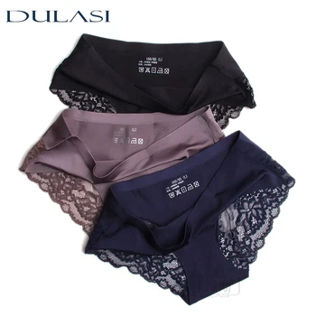 Sexy Lace Panties Seamless Women Underwear Nylon Silk  Briefs Intimates Bikini Cotton Lingerie Amazing Briefs DULASI 3 pcs set