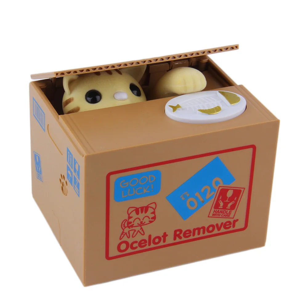 Piggy Bank Cat Steal Money Coin Saving Box Pot Case Battery Operated Gift Perfect Piggy Bank For Home And Office Desks - Color: Yellow
