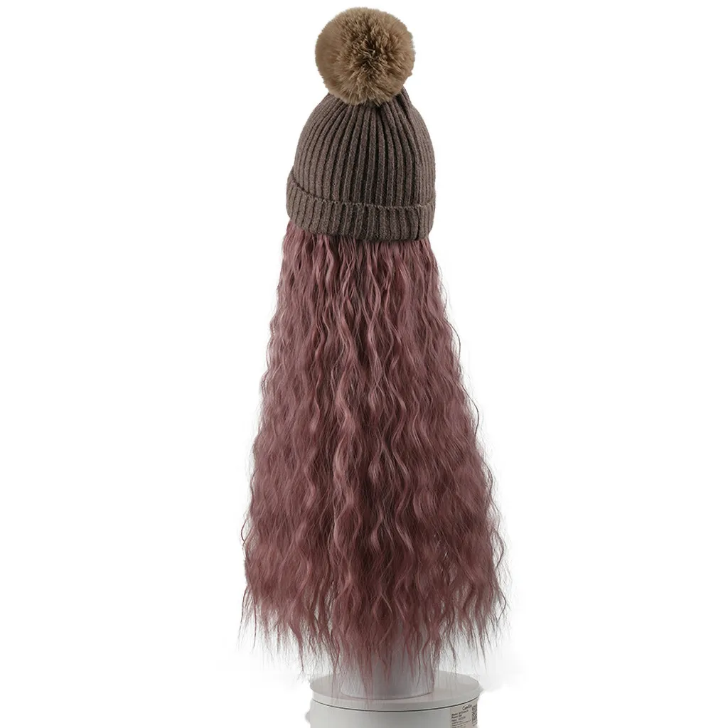 Feitong Women Beanie Wig Hat Long Curly Wig Cap Long Hair Baseballs Cap Casual Cool Girl Hat With Wig шапка женская