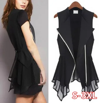 

Spring Summer jacket chiffon Jackets Women Slim Long jacket sleeveless black waist-coat Women S- XXXL