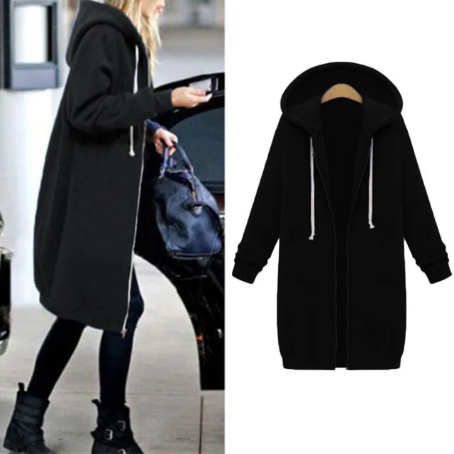 Большие размеры, Женская куртка, Зимние флисовые куртки для женщин, парка, пальто, длинная куртка, женская верхняя одежда на молнии, женские толстовки, толстовка - Цвет: Black