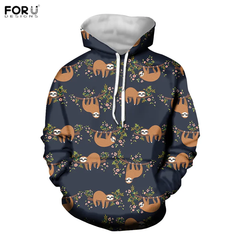 FORUDESIGNS/ женские толстовки с капюшоном с милым животным ленивецом с цветочным узором, свитера, пуловеры с круглым вырезом, Теплые Топы, толстовка - Цвет: HXA03Z72