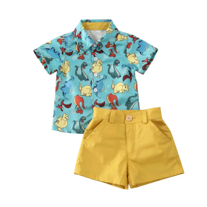 Citgeett Summer Kid Baby Boy Gentleman Clothes Dinosaur Tops Shirt+Shorts Pants Outfit Cartoon Gentle Set |
