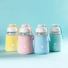 320 мл стеклянная бутылка для воды в форме сердца, милая тканевая крышка, чашка для питья, Экологичная бутылка с буквами, бутылка для воды для студентов