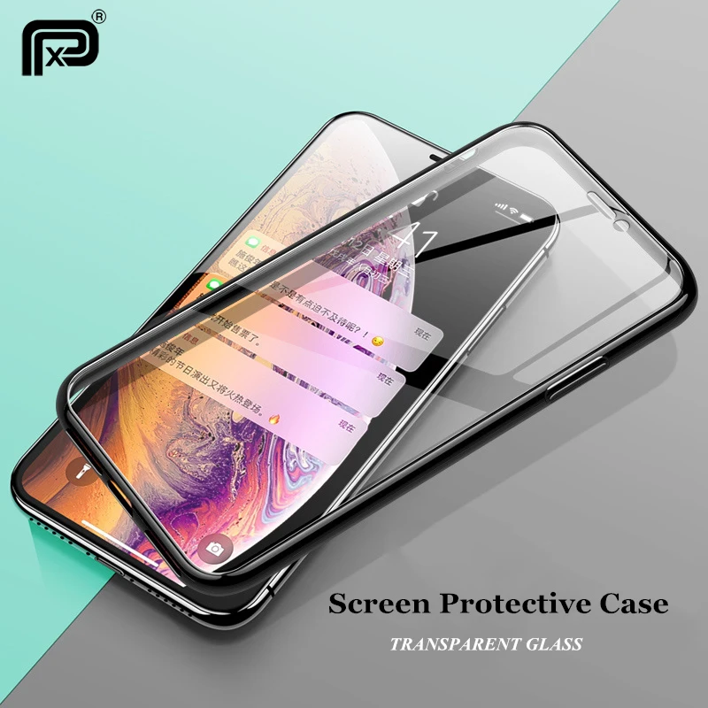 For iPhone 11 Pro max XS XR X 7 8 Plus Case Transparent Tempered glass Front Screen protective Xs Soft Frame |