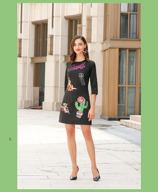 Nova Moda Pista Vestido черное платье ретро рукав семь четвертей Lindo Диамант Carta das Mulheres sequin Vestido винтажное