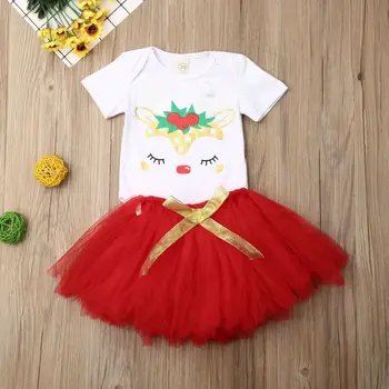 

Kid Baby Girl Christmas Party Deer Romper Tops Cake Smash Tutu Tulle Skirt Dress