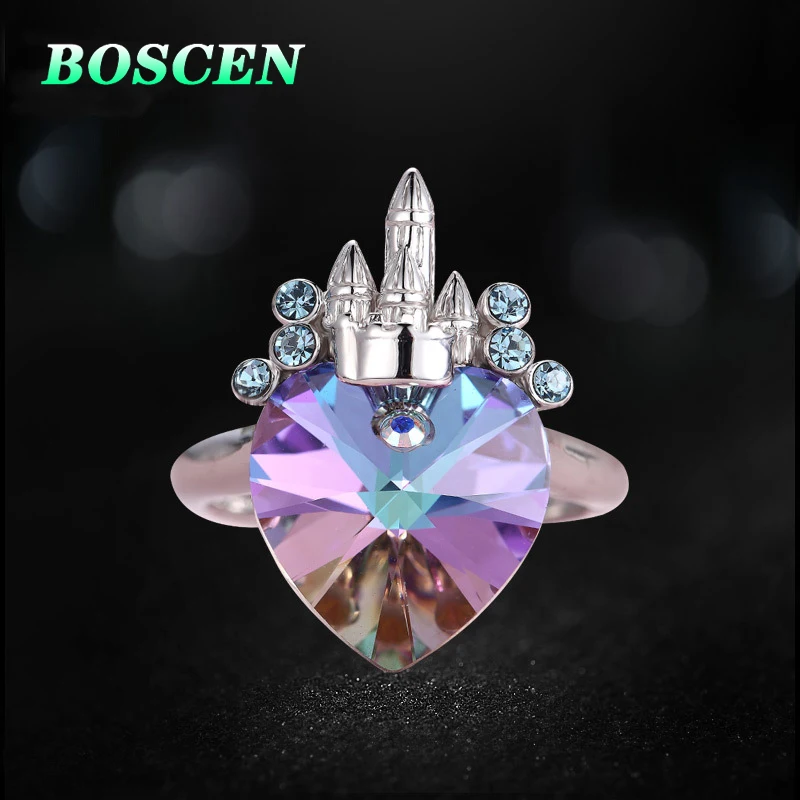 BOSCEN кольцо из стерлингового серебра 925 для женщин подарок на день Святого Валентина Красочные украшенные кристаллами из замка Swarovski ювелирные изделия