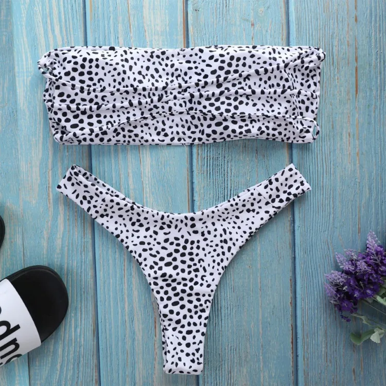 

Bikini Sexy 2019 Fission Leopard Print Reveal Back Three Point Type Two-sided Material Swimming Suit Two Piece Set