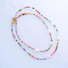 Летнее богемное колье в стиле бохо с океанским приводом, колье из бисера, набор женских разноцветных бусин, пресноводный барочный жемчуг, многослойное ожерелье