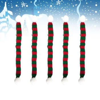 

5 Pcs 1x15cm Christmas Mini Scarf DIY Hairball Knitted Doll Clothes Accessory Wine Bottle Neckerchief Little Snowman Decor (Red