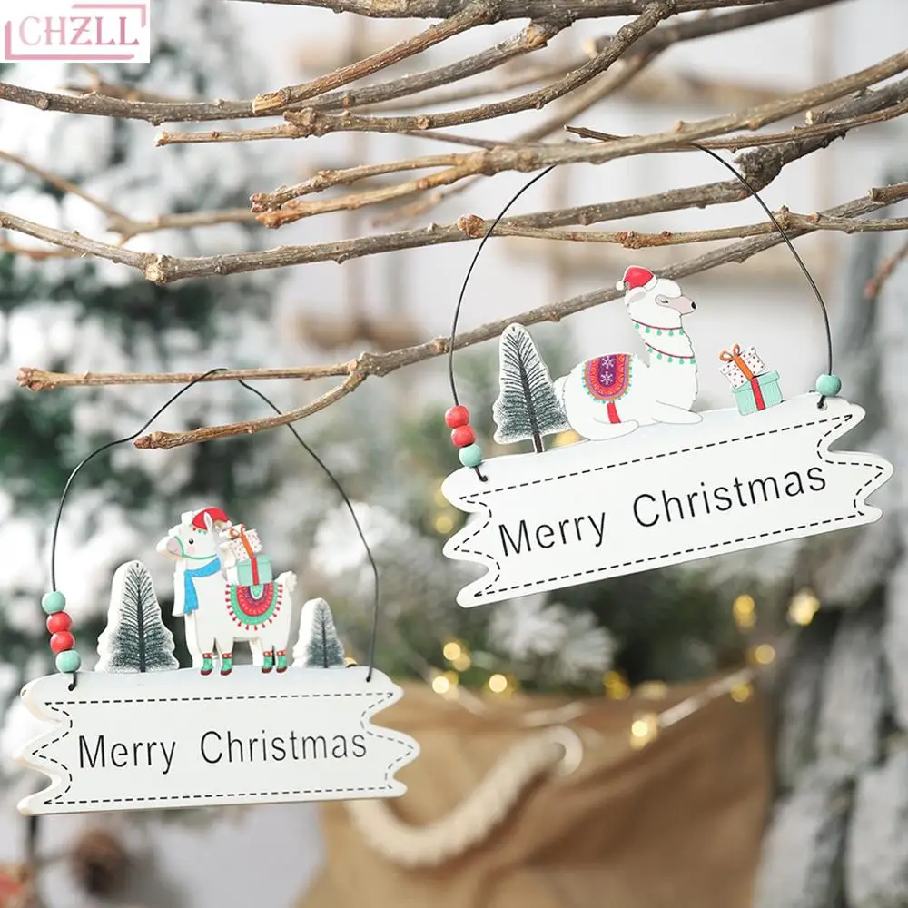 

CHZLL Alpaca Wooden Christmas Ornaments Hanging Door Pendants Merry Christmas Decor for Home Xmas Ornaments Noel 2020 New Year